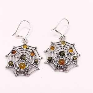 Baltic Amber Sterling Silver Spider Web Earrings